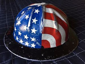 vintage B.F. McDonald Co. aluminum hard hat US flag red white blue