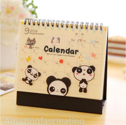 2017 Panda Cartoon Animal Desktop Calendar Flip Stand Office Schedule Planner