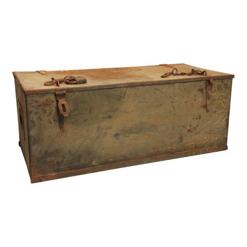 Vintage INDUSTRIAL STORAGE BOX metal tool steel crate bin steampunk chest trunk