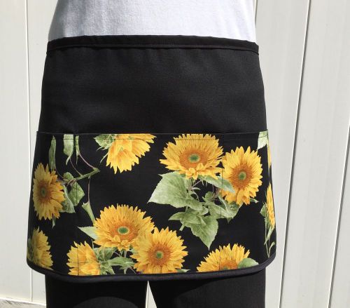 Black 3 pocket waitress waist apron Fall Flowers, resturants cafe Classyaprons