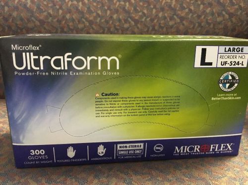 Microflex uf-524-l nitrile exam gloves powder-free sz large - new - 300 pcs for sale