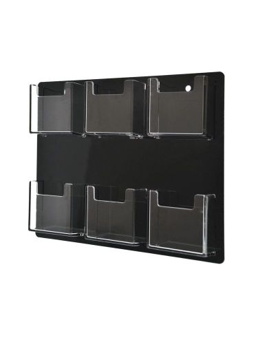 6 Pocket Vertical Wall Mount Acrylic Business Card Holder w/Black Back - Clear