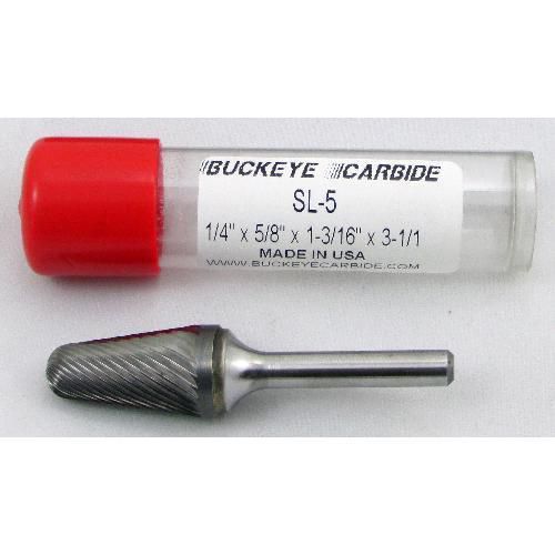 Carbide Burr (SL-5) 14° Cone Radius End - Single Cut - 1/4 x 5/8 x 1 3/16 x 3 1/