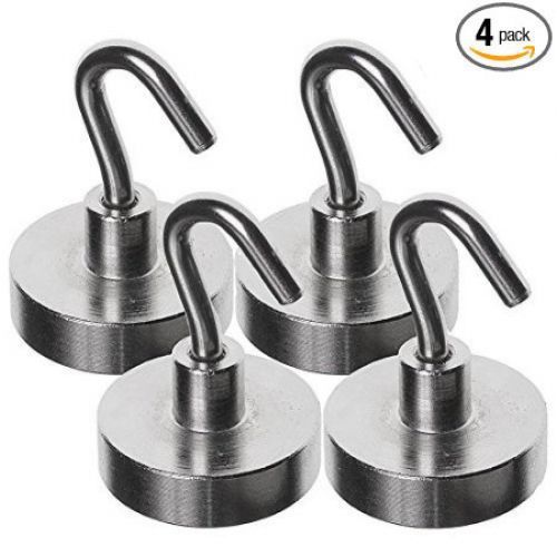 Strong 40lb magnetic hooks - powerful heavy duty neodymium magnet - 4 hook set - for sale