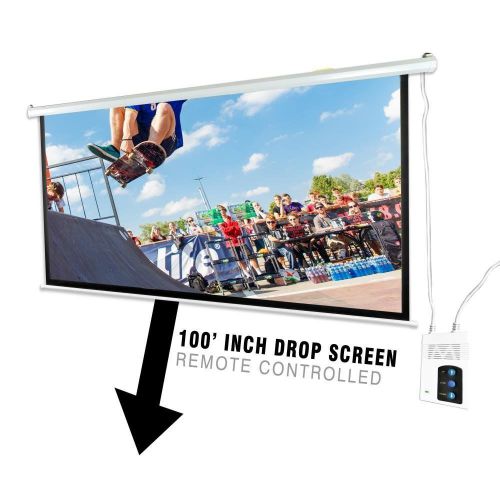Pyle 100&#034; Motorized Projector Screen, Electronic Automatic Display, Includes Rem