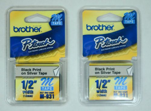 [LOT OF 2]Genuine Brother P-Touch M Series Tape Cartridge, 1/2w, Black on Silver