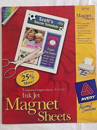 5 Printable Magnet Sheets Ink Jet Avery 3270 8 1/2 x 11 Matte Business Advertise