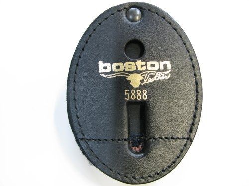 Boston Leather Oval Badge Holder with Swivel Plain Finish (Black Leather)