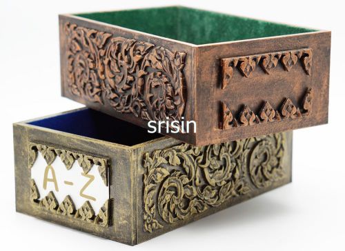 BUSINESS NAME CARD BOX HOLDER HOME OFFICE DECOR THAI ART HANDCRAFT DESK STORAGE