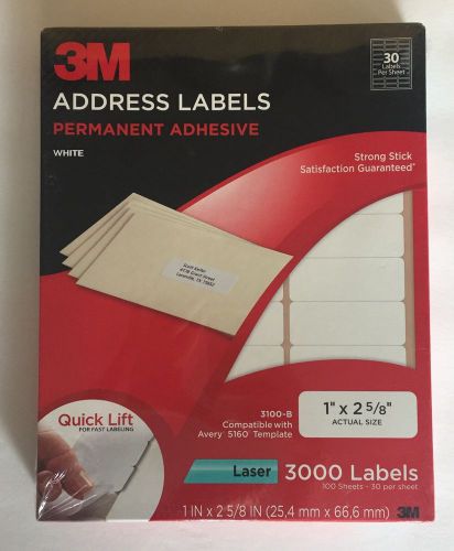 3M Permanent Adhesive Address Labels White 3100-B Laser 3000 Labels New NIP