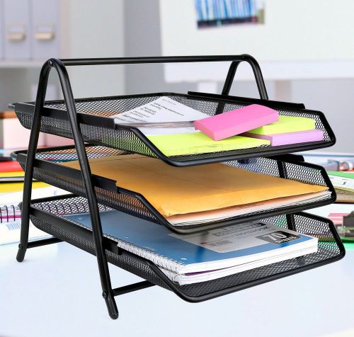 Greenco mesh 3 tier document letter tray desk organizer black for sale