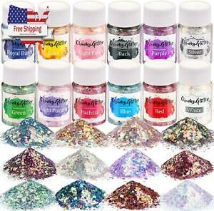 Opal Chunky Glitter, LEOBRO Craft Glitter Set , 12 Color Holographic Glitter for