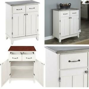 Home Styles Buffet Of Buffets White With 18-Gauge Stainless Steel Top, Two Drawe