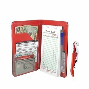 Server Book Waitress Wallet Organizer - RED Bundle with WINE OPENER - BLACK 7...