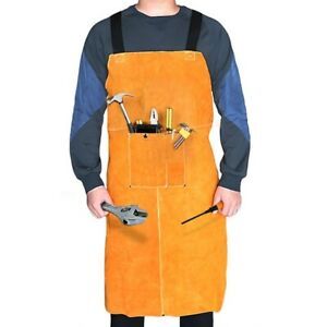 Leather Welding Apron Heat Resistant work safety insulated bib with Tool pockets