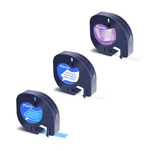 3Colors 12mm x 4m Plastic Label Tape Refills for DYMO LetraTag 16952 91331 91335