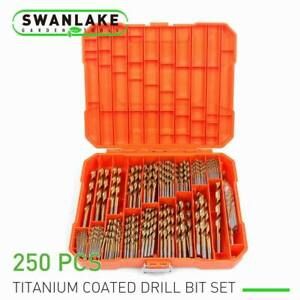 250Pc Drill Bits Combination Set Timber Metal Plastic Wood Titanium 3/64&#034;- 1/2&#034;