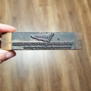 Vintage Advertising Printing Block WATERWAYS MARINE LOCATED MOUTH OF WOLF RIVER