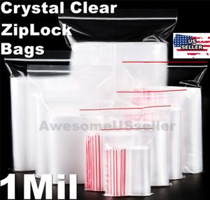100 Bags 4x5.5&#034; Small Baggies Clear Reclosable Zip Plastic Poly Lock Zipper 1Mi