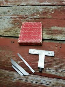 VINTAGE STARRET NO.14-D 2 1/2&#034; DOUBLE STEEL TOOL DIEMAKER&#039;S SQUARE SET W/ BEVEL