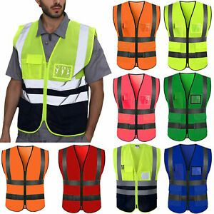 Hi Viz Safety Vest Waistcoat Jacket Mens Women Workwear Reflective Work Tops