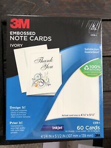 NEW 3M C519-I Embossed Note Cards (Ivory) 60 cards 4.25&#034; x 5.5&#034; Ink Jet