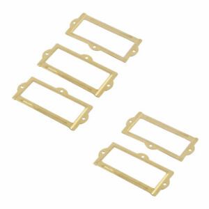 Office Library File Drawer Tag Frame Label Holder Gold Tone 90mmx42mm 5 PCS