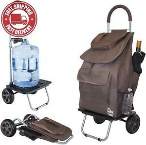 dbest products Bigger Trolley Dolly, Brown Shopping Grocery Foldable Cart