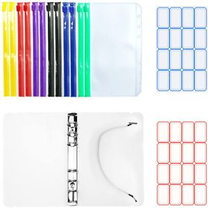 YoeeJob 12pcs Plastic Clear Binder Envelopes 4 x 7 Loose Leaf Bags A6 Budget Env