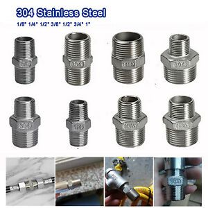 BSP Stainless Steel Hex Nipples Reducing / Equal Straight Adaptors Pipe Fitting