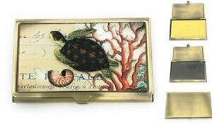 Sea Turtle Business Card Case, Brass and Glass