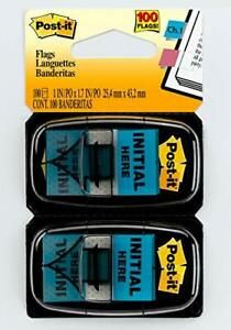 Standard Page Flags in Dispenser 1in Wide &#034;Initial Here&#034; 680-IH2 100 Flags Blue