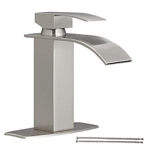 Hoimpro Waterfall Spout Brushed Nickel Bathroom Faucet,Single Handle Bathroom Rv