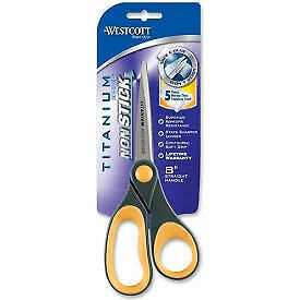Westcott Titanium Bonded Non-Stick Scissors, 8&#034;L Straight, Gray/Yellow 14849  -