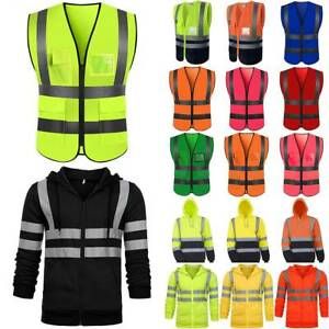 Hi Vis High Visibility Vest Waist Reflective Hoodies Jacket Coat Safety Workwear