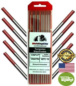 Weldingcity 10-Pk Premium TIG Welding Tungsten Electrode Rod 2.0% Thoriated (Red