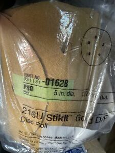 3M Stikit 216U Gold D/F Disc Roll 051131-01628, P80 Grade, 5&#034; Dia  125 Discs