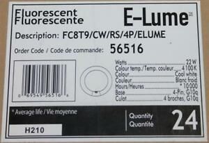 Box of 24 New E-Lume FC8T9-CW-RS-4P 22W Fluorescent Bulb x4 Free Shipping!