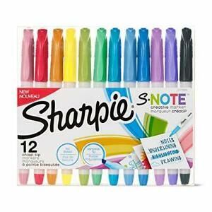Sharpie S-Note Creative Markers Highlighters Assorted Colors Chisel Tip 12 Count