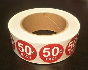 Giant Roll of Round Vinyl &#034;50 cents&#034; Price Label 1-1/2&#034; Stickers (Total of 715)