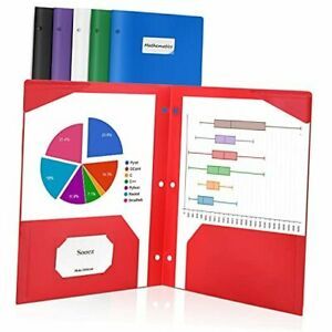 6 Pack 3 Holes 2-Pocket Folders with Labels, Heavy Duty Binder Folder with