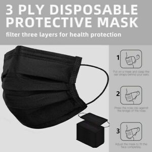 100/50/10 PCS Black Face Mask Mouth &amp; Nose Protector Respirator Masks USA Seller