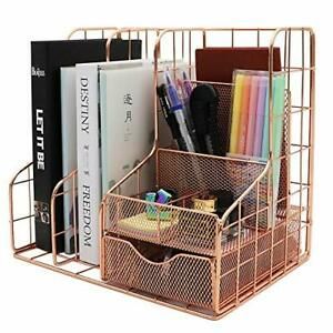 Rose Gold Desk Organizer Supplies Accessories Storage Caddy Desktop Organizer...