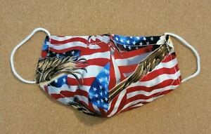MADE IN THE USA AMERICAN FLAG AND EAGLES REUSABLE CLOTH FACE MASK WITH NOSE WIRE