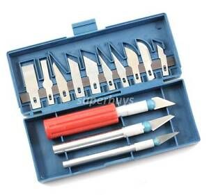 16pcs Assorted Hobby Craft Knife Scalpel Blade &amp; Handle Etching Scribe Set Tool