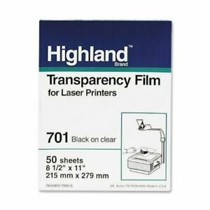 3M Highland 701 Laser Transparency FilmLetter - 8.5&#034; x 11&#034; - 50 / Box - Black...