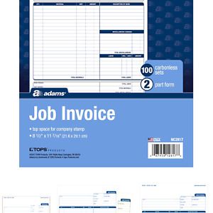 Adams Job Invoice Forms, 2-Part Carbonless, For Service and Repair Billing, 1...