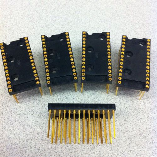 LOT of 5 - 28 pin .6&#034; DIP Wire Wrap Sockets Gold Contacts By Robinson Nugent