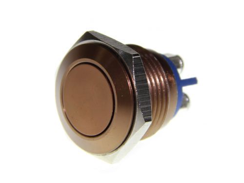 16mm Anti-Vandal Momentary BROWN Stainless Steel Metal Push Button Switch Flat
