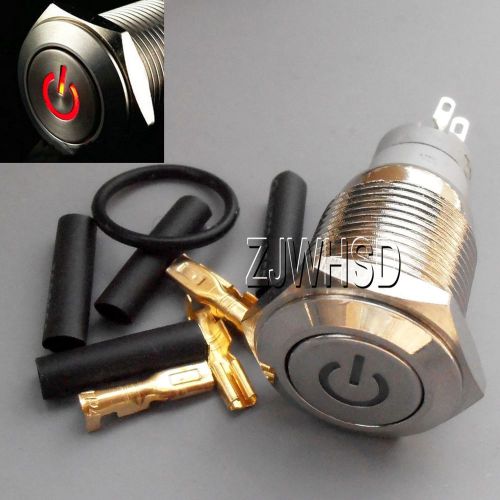 16mm 12v red led lighted push button metal momentary switch + connector o-ring for sale